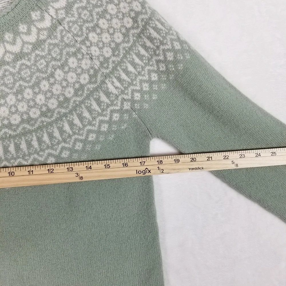 Tabitha Webb Sweater Women Medium Sage Green Fair Isle Lambswool Blend Pullover